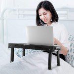 Mesa de ordenador portátil para cama, multifuncional, con ventilador de refrigeración interno, 2 soportes independientes para ordenador portátil, plegable y 3 diferentes alturas, lámpara LED de escritorio, 4 puertos USB - Imagen 7