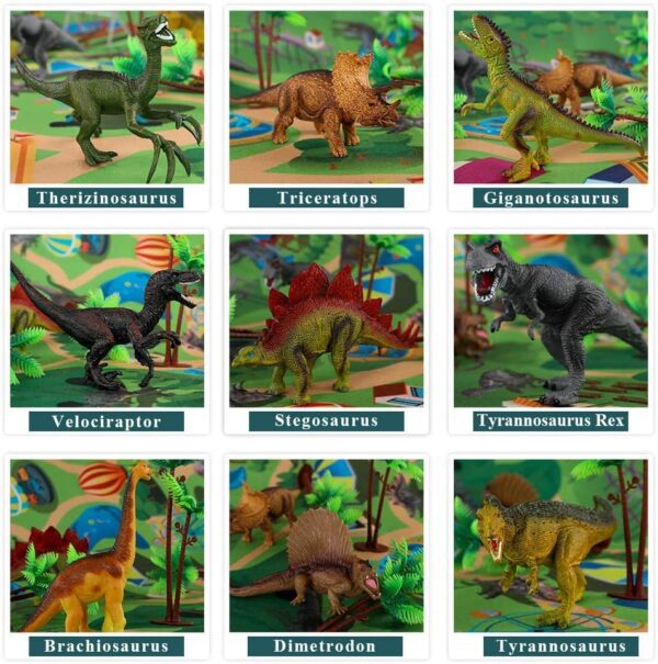 Figura de Dinosaurio TEMI con alfombra de juego y árboles, juego de dinosaurios educativo realista para crear un mundo de dinosaurios incluyendo T-Rex, triceratops, velociraptor, regalos perfectos para niños, niños y niñas - Imagen 5