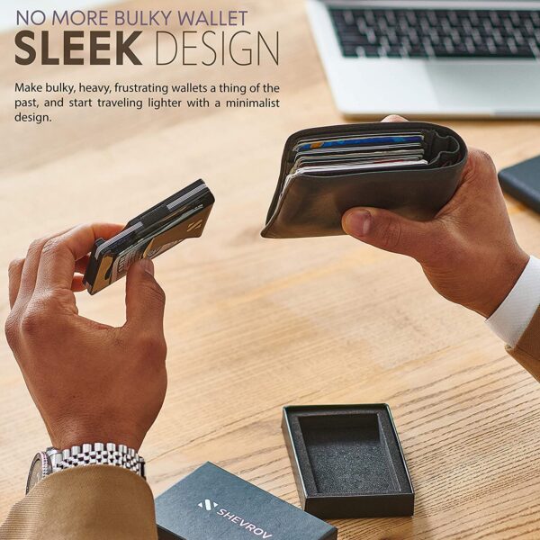 Tarjetero - Cartera con clip de fibra de carbono, cartera de aluminio para tarjeta de crédito con RFID, para hombre, minimalista, delgado soporte de tarjeta de crédito - Imagen 2