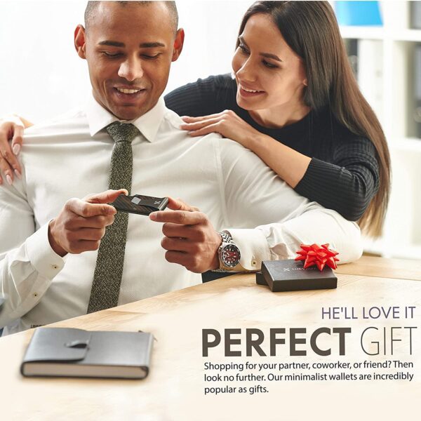 Tarjetero - Cartera con clip de fibra de carbono, cartera de aluminio para tarjeta de crédito con RFID, para hombre, minimalista, delgado soporte de tarjeta de crédito - Imagen 4