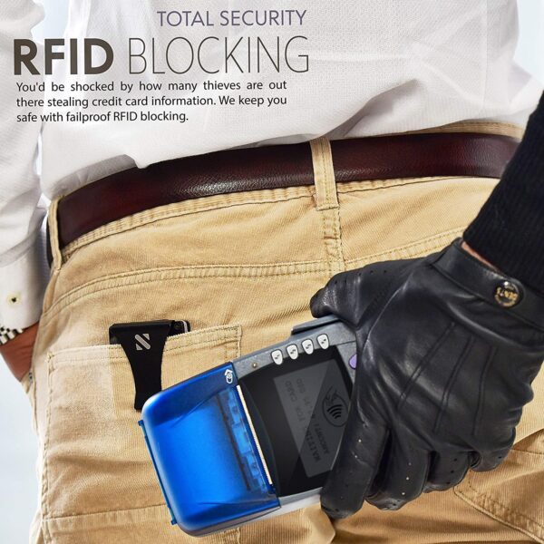 Tarjetero - Cartera con clip de fibra de carbono, cartera de aluminio para tarjeta de crédito con RFID, para hombre, minimalista, delgado soporte de tarjeta de crédito - Imagen 7