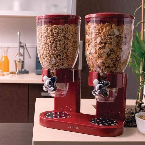 Dispensador de cereales único Zevro de alimentos secos, Contemporáneo, Rojo/Cromo - Imagen 2