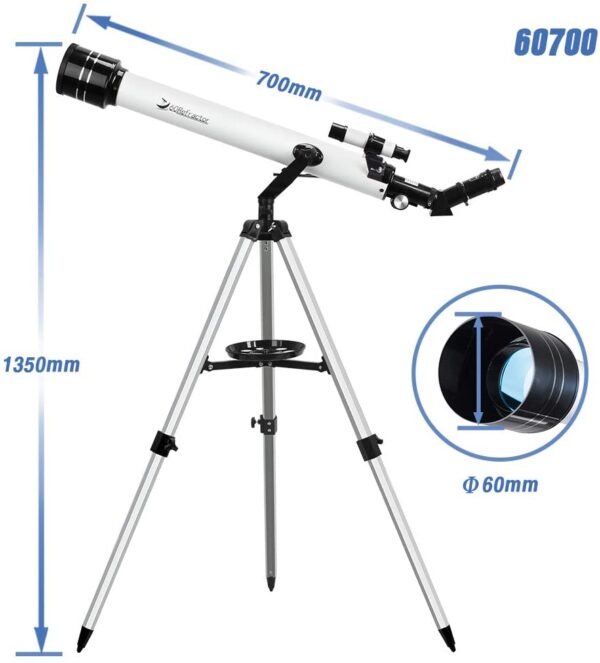 Telescopios para adultos, telescopio para principiantes y niños – Refractor de 27.559 in de longitud focal y alcance de viaje para observar la luna y el planeta con soporte de 0.394 in ocular para smartphone y trípode - Imagen 2