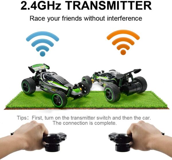 Carro Control RC, 2.4 Ghz automóvil de control remoto de alta velocidad, 1:18 2WD automóvil de juguete para niños y niñas con dos baterías recargables para automóvil, regalo para niños. - Imagen 7