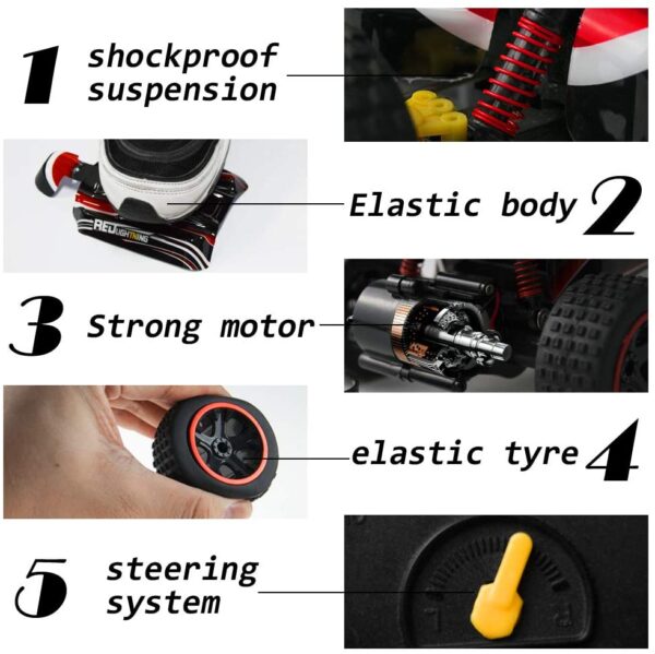 Carro Control de carreras RC, 2.4 Ghz automóvil de control remoto de alta velocidad, 1:18 2WD automóvil de juguete para niños y niñas con dos baterías recargables para automóvil, regalo para niños., Anaranjado - Imagen 4