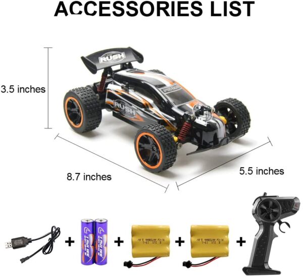 Carro Control de carreras RC, 2.4 Ghz automóvil de control remoto de alta velocidad, 1:18 2WD automóvil de juguete para niños y niñas con dos baterías recargables para automóvil, regalo para niños., Anaranjado - Imagen 5