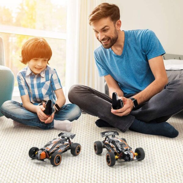 Carro Control de carreras RC, 2.4 Ghz automóvil de control remoto de alta velocidad, 1:18 2WD automóvil de juguete para niños y niñas con dos baterías recargables para automóvil, regalo para niños., Anaranjado - Imagen 8