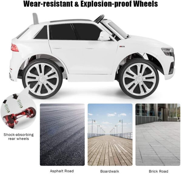 Carro Eléctrico Costzon Ride on Car - Vehículo eléctrico con batería de 12 V con 2 motores, mando a distancia 2,4 G, luces LED, MP3, bocina, música, suspensión de resorte, para niños y niñas (blanco) - Imagen 4