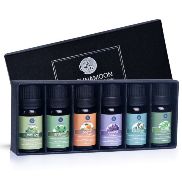 Esencias - Juego de regalo de aceites esenciales Lagunamoon, 6 mejores aceites de aromaterapia, árbol de té, de lavanda, naranja, menta, eucalipto, limoncillo - Imagen 7