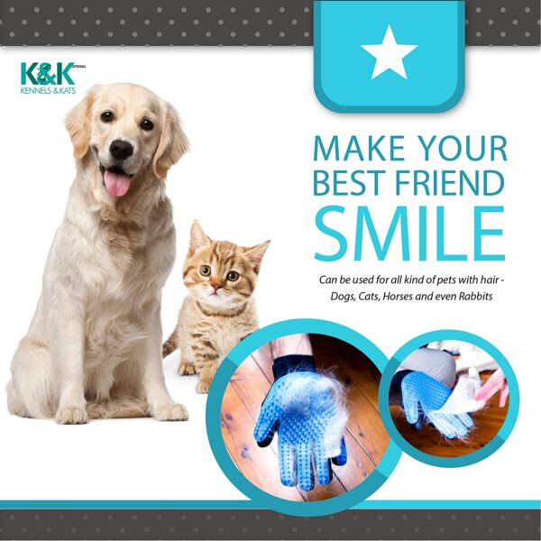 Guantes de aseo para mascotas K&K -  Guantes de alta calidad para un aseo fácil y sin problemas de perros, gatos, conejos y caballos con pelo largo, corto y rizado. 1 par de manoplas suaves para eliminar el pelo de mascotas y bolsa de almacenamiento. - Imagen 7