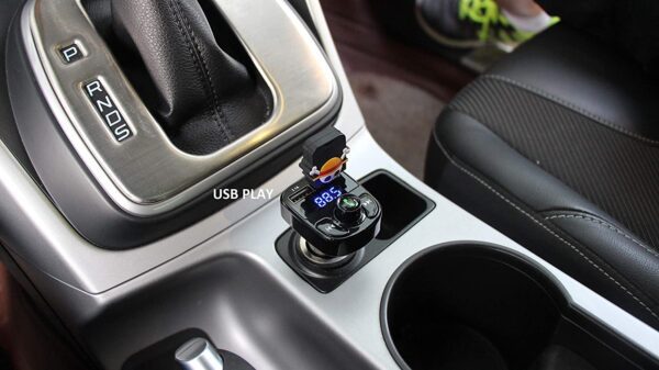Cargador de carro con manos libres, transmisor FM inalámbrico Bluetooth, receptor de radio, adaptador estéreo de música, cargador de puerto USB dual compatible para todos los smartphones, Samsung Galaxy, LG, HTC, etc. - Imagen 7