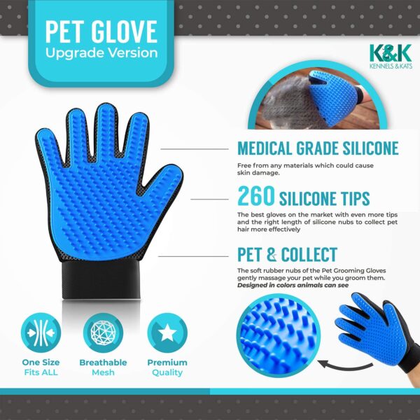 Guantes de aseo para mascotas K&K -  Guantes de alta calidad para un aseo fácil y sin problemas de perros, gatos, conejos y caballos con pelo largo, corto y rizado. 1 par de manoplas suaves para eliminar el pelo de mascotas y bolsa de almacenamiento. - Imagen 3