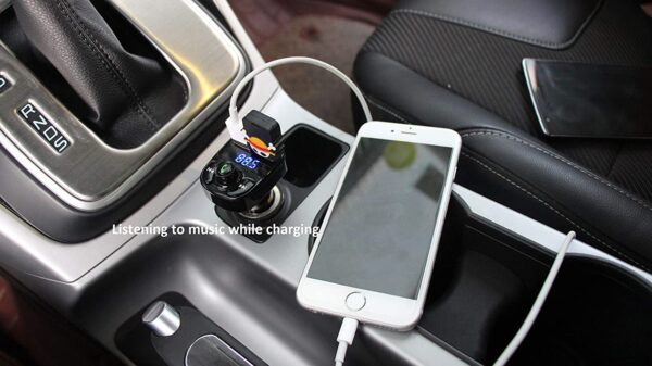Cargador de carro con manos libres, transmisor FM inalámbrico Bluetooth, receptor de radio, adaptador estéreo de música, cargador de puerto USB dual compatible para todos los smartphones, Samsung Galaxy, LG, HTC, etc. - Imagen 8