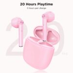 Audífonos inalámbricos LETSCOM, auriculares Bluetooth 5.0 en el oído verdaderos auriculares estéreo inalámbricos, 20 horas de reproducción con funda de carga, auriculares Bluetooth con micrófono incorporado para deportes y trabajo-rosa - Imagen 5