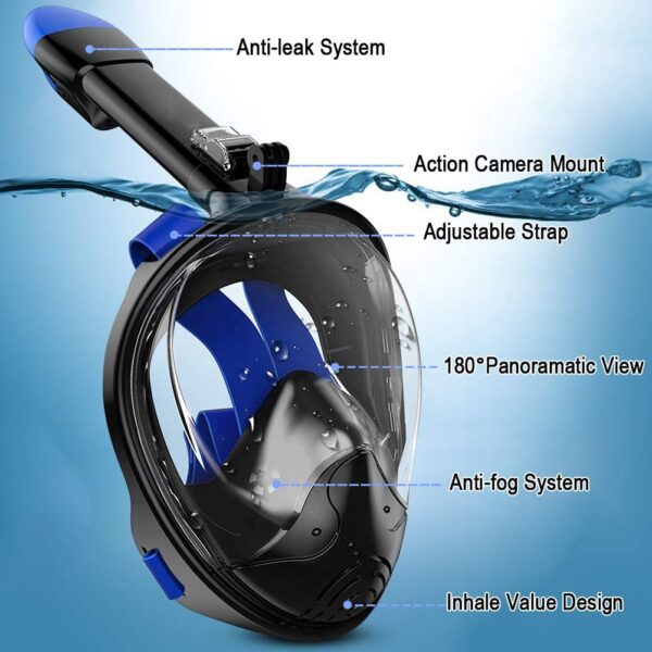 Máscara de esnórquel para niños y adultos -  Anti-fugas Snorkeling Set con soporte desmontable para cámara y máscara de buceo Sistema de respiración de seguridad Dry Top Set plegable - Imagen 4
