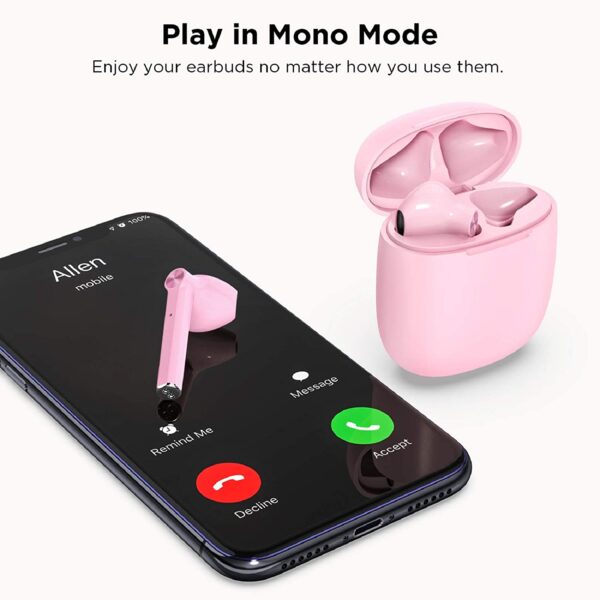 Audífonos inalámbricos LETSCOM, auriculares Bluetooth 5.0 en el oído verdaderos auriculares estéreo inalámbricos, 20 horas de reproducción con funda de carga, auriculares Bluetooth con micrófono incorporado para deportes y trabajo-rosa - Imagen 4