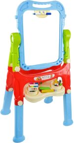 Caballete para niños (pizarra blanca de doble cara, caballete para dibujar para niños y niñas, incluye rotuladores de borrado en seco, imanes, tiza, borrador)