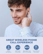 Audifonos inalámbricos IPX7 impermeables, Saimly Bluetooth 5.0 con cancelación de ruido, audífonos estéreo HD inalámbricos, audífonos in-ear de 30 horas de tiempo de reproducción con micrófono integrado, funda de carga portátil - Imagen 9