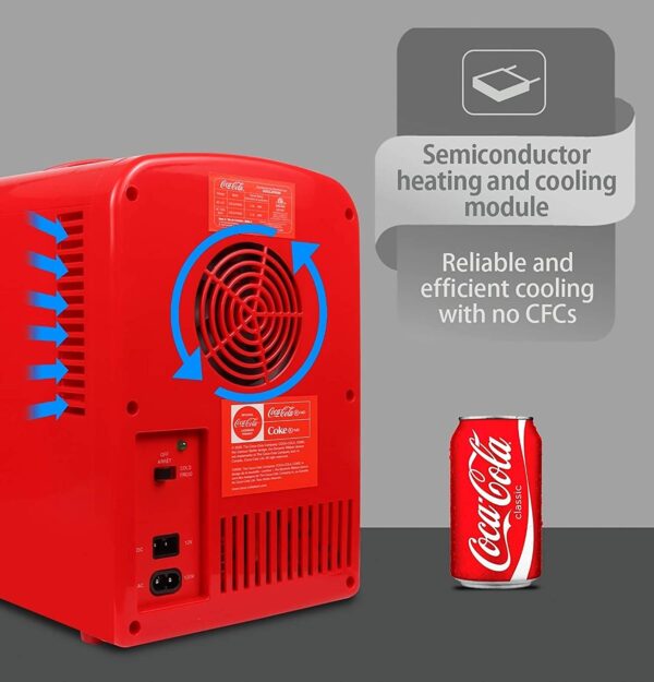 Hielera Coca-Cola portátil, clásico, de 4.2 cuartos de galón, 6 latas, refrigerador portátil, mini refrigerador, bebidas, alimentos para bebés, cuidado de la piel y medicamentos, uso en el hogar, oficina, dormitorio y coche, con enchufes AC y DC, rojo y blanco - Imagen 3