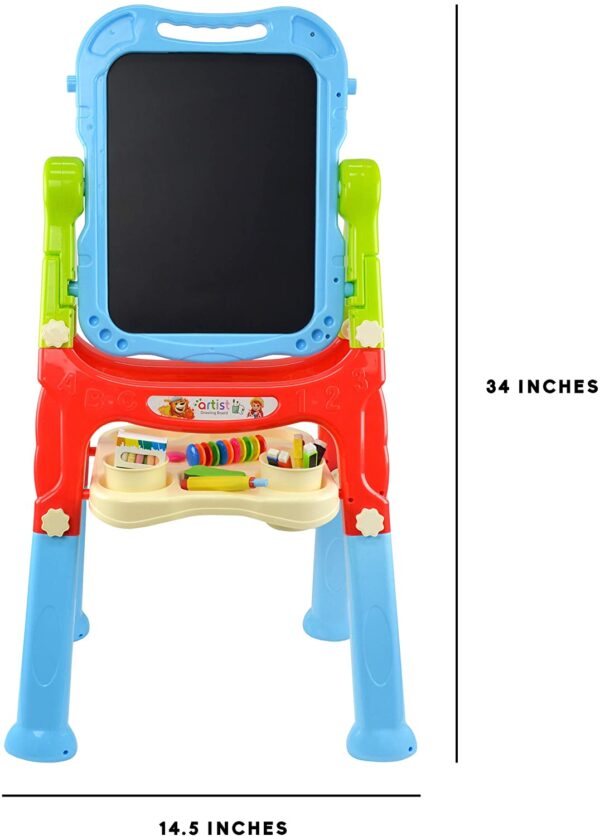 Caballete para niños (pizarra blanca de doble cara, caballete para dibujar para niños y niñas, incluye rotuladores de borrado en seco, imanes, tiza, borrador) - Imagen 2