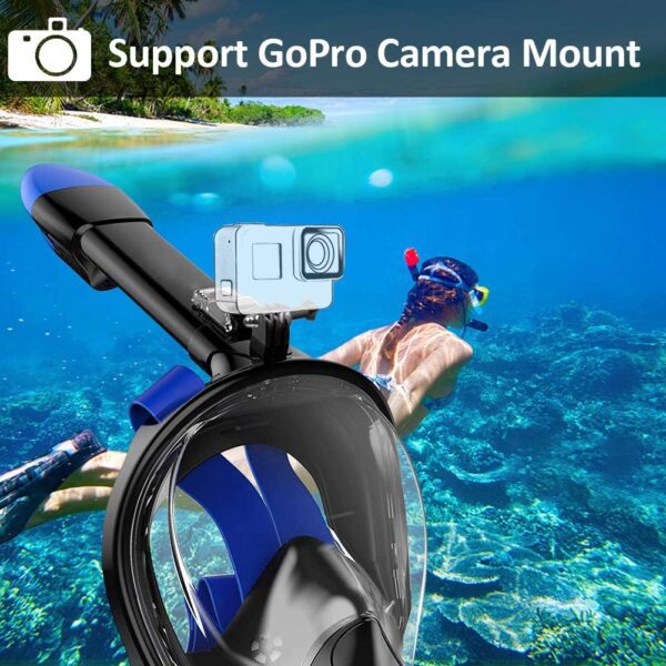 Máscara de esnórquel para niños y adultos -  Anti-fugas Snorkeling Set con soporte desmontable para cámara y máscara de buceo Sistema de respiración de seguridad Dry Top Set plegable - Imagen 8