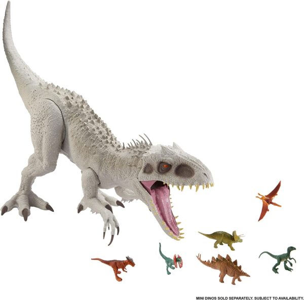 Jurassic World Camp Cretácico Isla Nublar Super Colossal Indominus Rex 18.0 x 41.0 in Color realista, brazos y piernas movibles, golondrinas 20 mini figuras de acción - Imagen 5