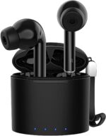 Audifonos inalámbricos IPX7 impermeables, Saimly Bluetooth 5.0 con cancelación de ruido, audífonos estéreo HD inalámbricos, audífonos in-ear de 30 horas de tiempo de reproducción con micrófono integrado, funda de carga portátil
