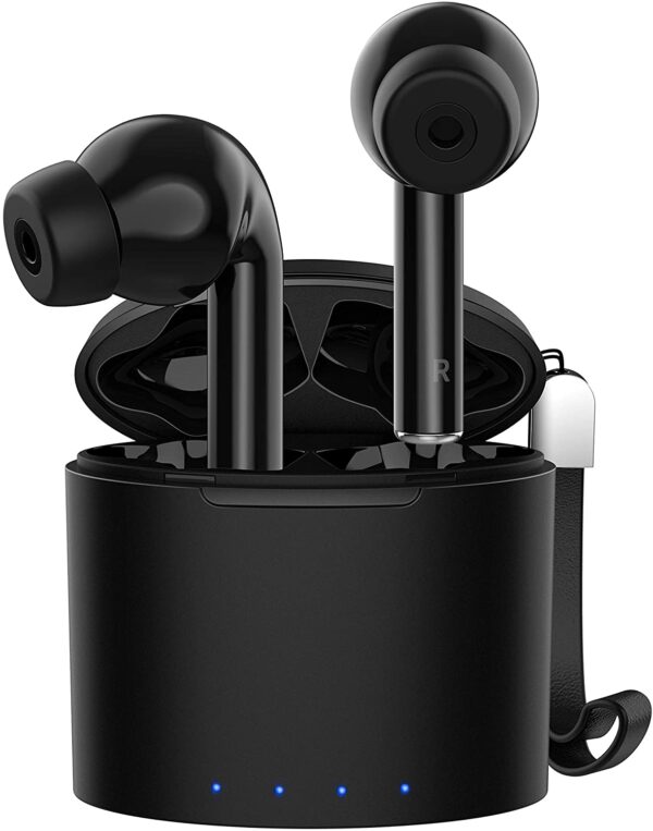 Audifonos inalámbricos IPX7 impermeables, Saimly Bluetooth 5.0 con cancelación de ruido, audífonos estéreo HD inalámbricos, audífonos in-ear de 30 horas de tiempo de reproducción con micrófono integrado, funda de carga portátil - Imagen 5