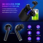 Audifonos inalámbricos IPX7 impermeables, Saimly Bluetooth 5.0 con cancelación de ruido, audífonos estéreo HD inalámbricos, audífonos in-ear de 30 horas de tiempo de reproducción con micrófono integrado, funda de carga portátil - Imagen 6