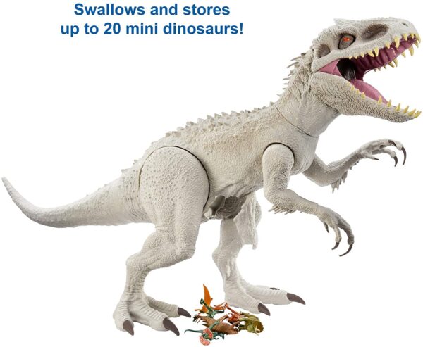 Jurassic World Camp Cretácico Isla Nublar Super Colossal Indominus Rex 18.0 x 41.0 in Color realista, brazos y piernas movibles, golondrinas 20 mini figuras de acción - Imagen 7