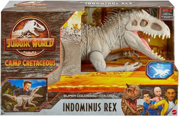 Jurassic World Camp Cretácico Isla Nublar Super Colossal Indominus Rex 18.0 x 41.0 in Color realista, brazos y piernas movibles, golondrinas 20 mini figuras de acción - Imagen 9