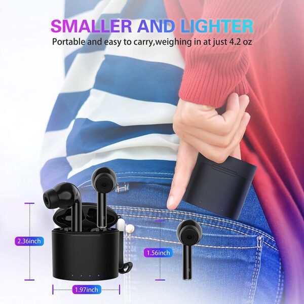 Audifonos inalámbricos IPX7 impermeables, Saimly Bluetooth 5.0 con cancelación de ruido, audífonos estéreo HD inalámbricos, audífonos in-ear de 30 horas de tiempo de reproducción con micrófono integrado, funda de carga portátil - Imagen 8