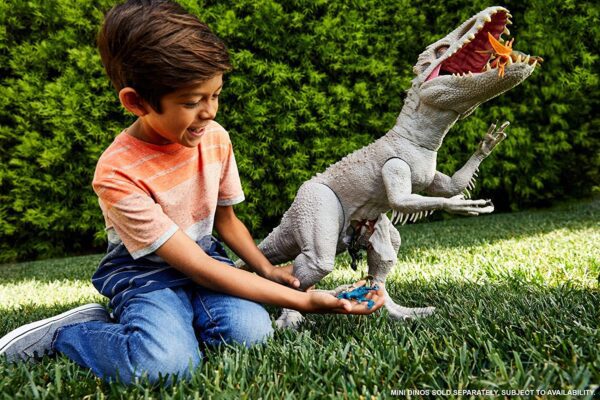 Jurassic World Camp Cretácico Isla Nublar Super Colossal Indominus Rex 18.0 x 41.0 in Color realista, brazos y piernas movibles, golondrinas 20 mini figuras de acción - Imagen 8
