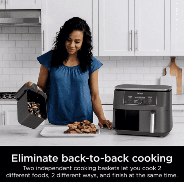 Freidora de aire de 2 cestas 6 en 1 con tecnología DualZone Ninja DZ201, capacidad de 8 cuartos y un acabado de acero inoxidable gris oscuro - Imagen 3