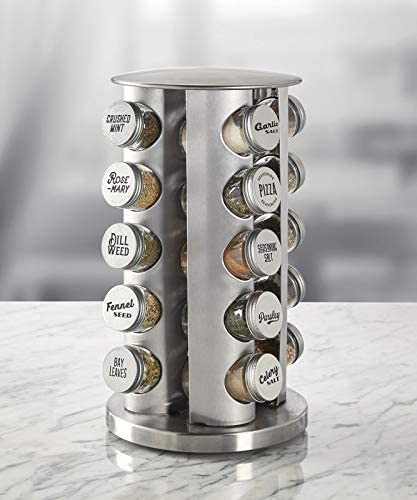 Especiero Organizador giratorio de 20 tarros para encimera, Gorra metálica estilizada, Plateado/Plateado Marca: Kamenstein - Imagen 2