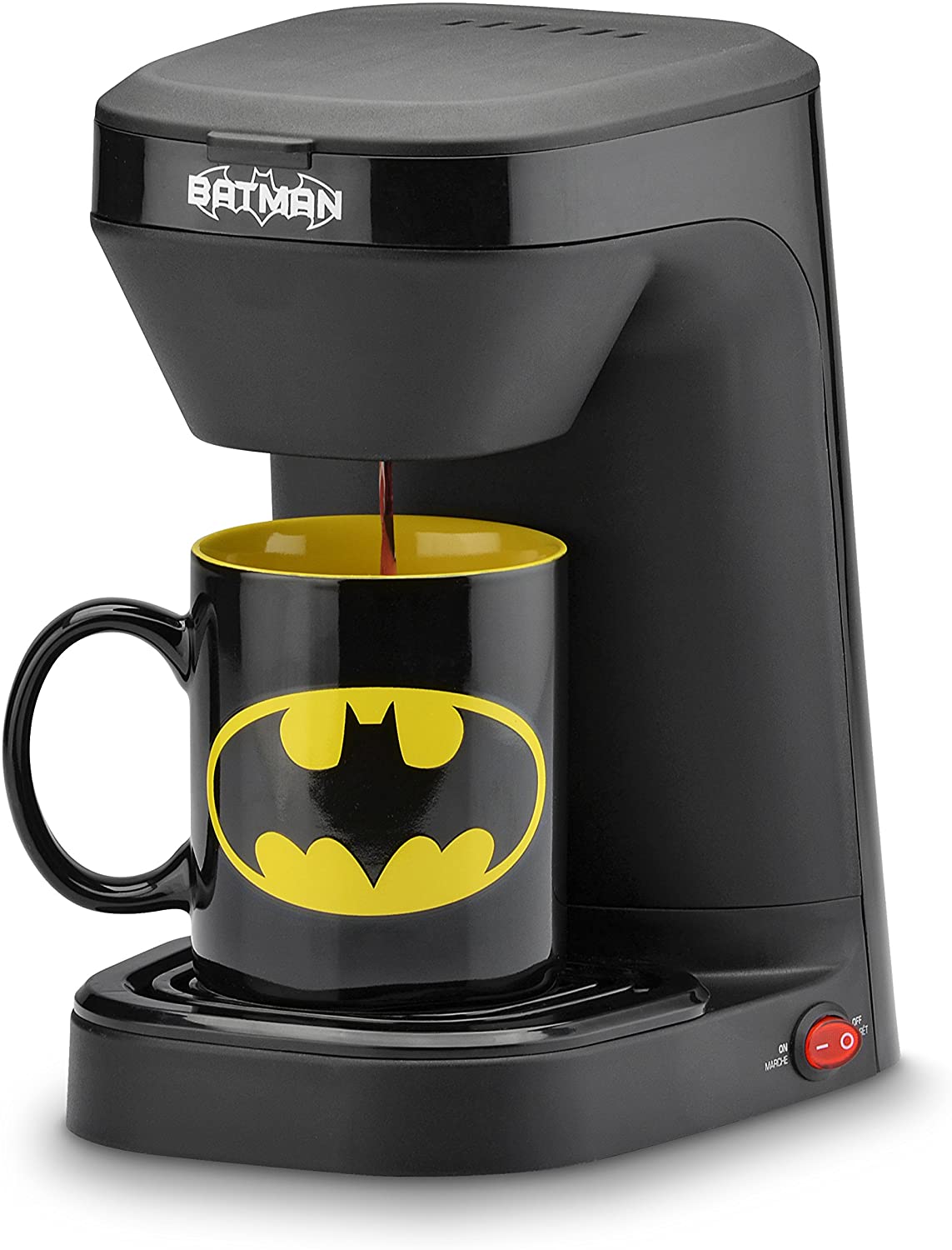 81xWFc3j9WL._AC_SL1500_ Coffee Maker con diseño de Batman, color negro y amarillo - Imagen 1