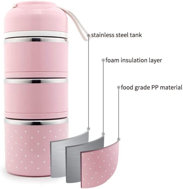 Lonchera de acero inoxidable THERMO YBOBK Home Bento, apilable, con bolsa y juego de cubiertos reutilizable, recipiente de almacenamiento térmico para llevar comida saludable y refrigerios - Imagen 3