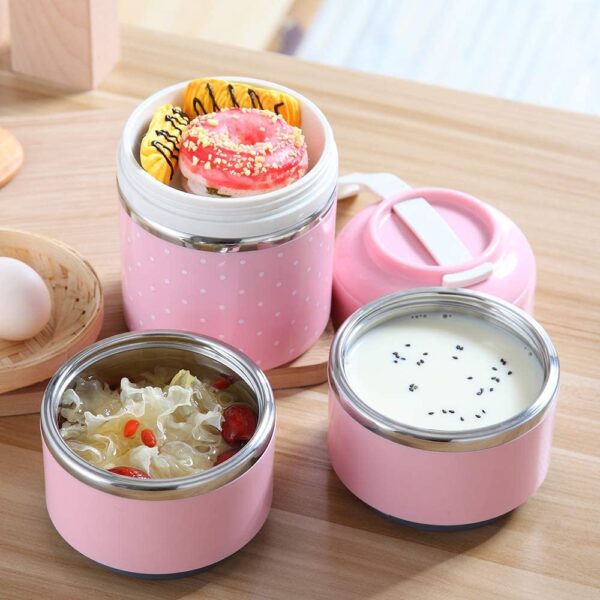 Lonchera de acero inoxidable THERMO YBOBK Home Bento, apilable, con bolsa y juego de cubiertos reutilizable, recipiente de almacenamiento térmico para llevar comida saludable y refrigerios - Imagen 9