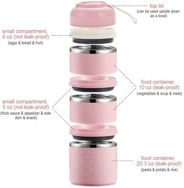 Lonchera de acero inoxidable THERMO YBOBK Home Bento, apilable, con bolsa y juego de cubiertos reutilizable, recipiente de almacenamiento térmico para llevar comida saludable y refrigerios - Imagen 6