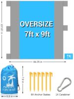 Manta de playa libre de arena grande para 4 – 7 adultos, impermeable bolsillo picnic manta con 6 estacas, manta al aire libre para viajes, camping, senderismo - Imagen 2