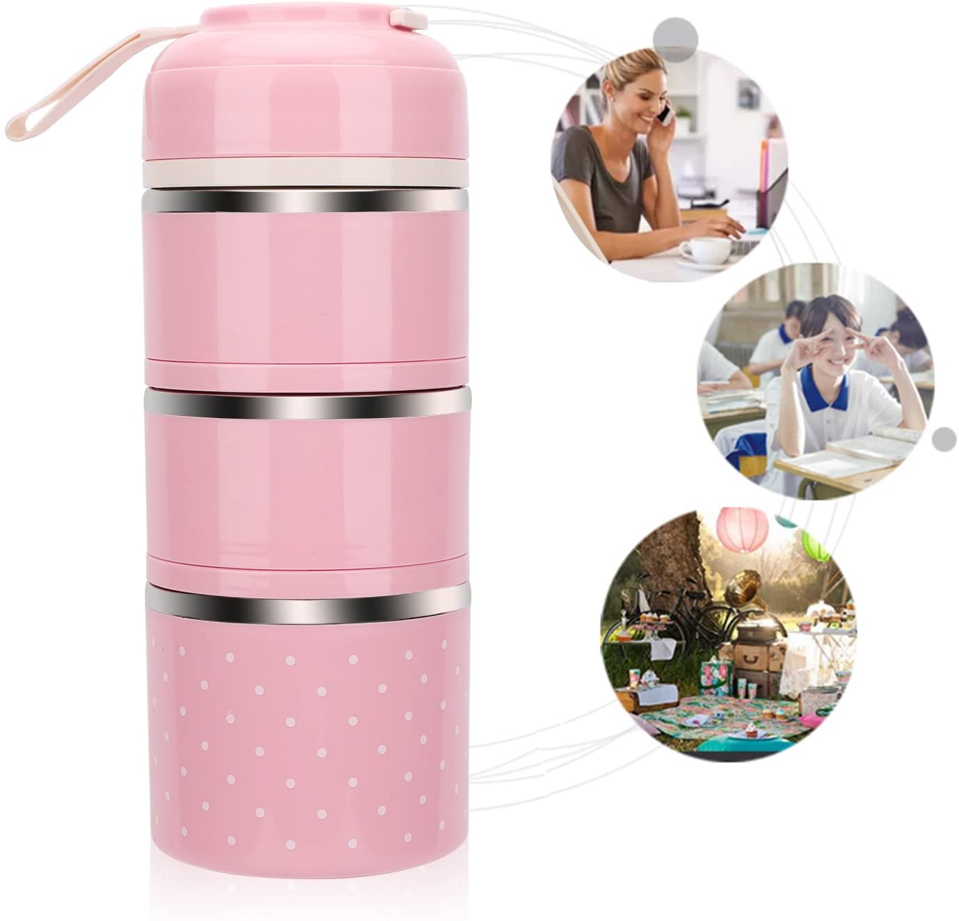 71EtwYpgmhL._AC_SL1500_ Lonchera de acero inoxidable THERMO YBOBK Home Bento, apilable, con bolsa y juego de cubiertos reutilizable, recipiente de almacenamiento térmico para llevar comida saludable y refrigerios - Imagen 1