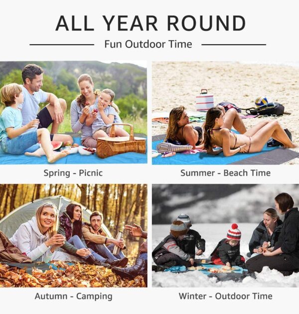 Manta de playa libre de arena grande para 4 – 7 adultos, impermeable bolsillo picnic manta con 6 estacas, manta al aire libre para viajes, camping, senderismo - Imagen 4