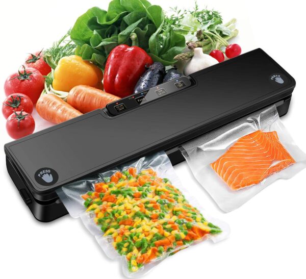 Máquina selladora al vacío, con sistema de sellado de aire, modos secos y húmedos, luz indicadora LED, para preservación de alimentos con 15 bolsas selladoras al vacío - Imagen 1