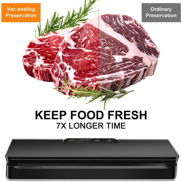 Máquina selladora al vacío, con sistema de sellado de aire, modos secos y húmedos, luz indicadora LED, para preservación de alimentos con 15 bolsas selladoras al vacío - Imagen 4