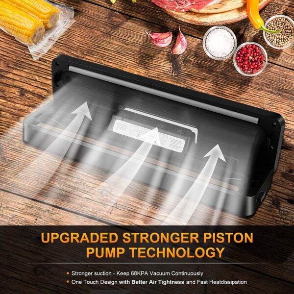Máquina selladora al vacío, con sistema de sellado de aire, modos secos y húmedos, luz indicadora LED, para preservación de alimentos con 15 bolsas selladoras al vacío - Imagen 2