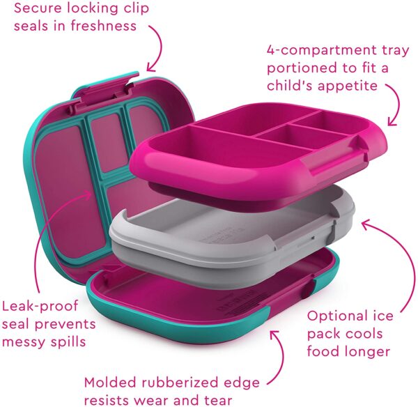 Lonchera Bentgo Kids Chill ; solución para el almuerzo con 4 compartimentos y paquete de hielo extraíble para comidas y aperitivos para llevar, a prueba de fugas, apto para lavavajillas, sin BPA - Imagen 5