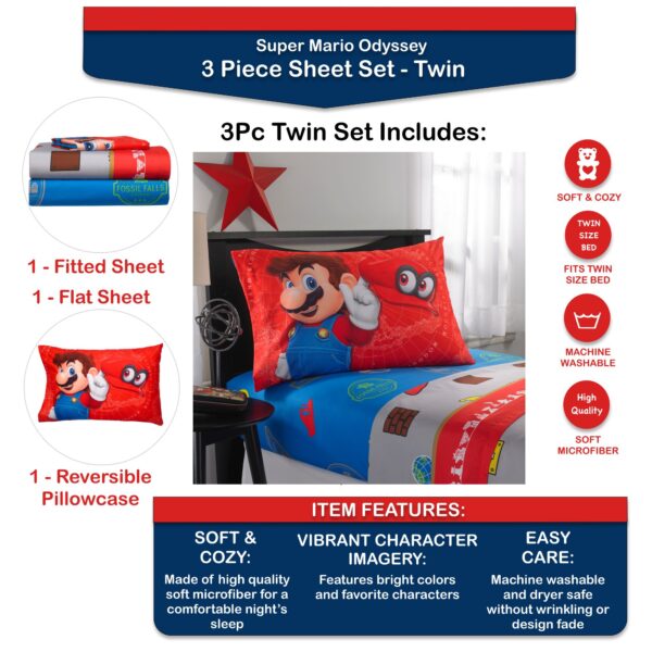 Juego de cama Super Mario Odyssey set 3-Piece talla Individual Twin - Imagen 4