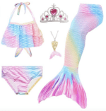 Juego de 5 piezas traje de baño para niñas con cola de sirena para natación, princesa, bikini y traje de baño.