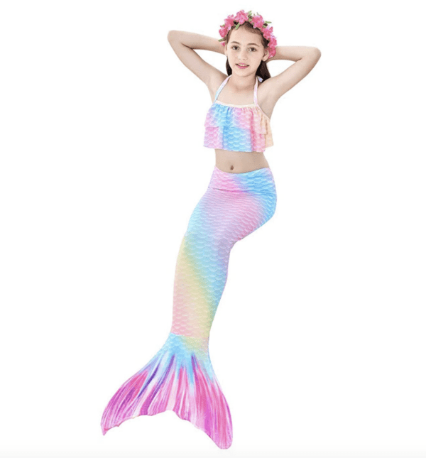 Juego de 5 piezas traje de baño para niñas con cola de sirena para natación, princesa, bikini y traje de baño. - Imagen 3