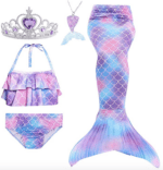 Juego de 5 piezas traje de baño para niñas con cola de sirena para natación, princesa, bikini y traje de baño.